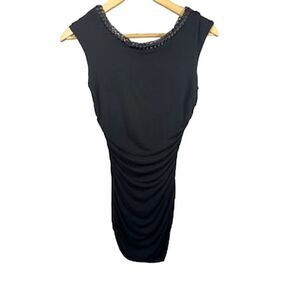 BAILEY 44 Women's Rouched Leather Chain Bodycon Mini Dress Black Size Small